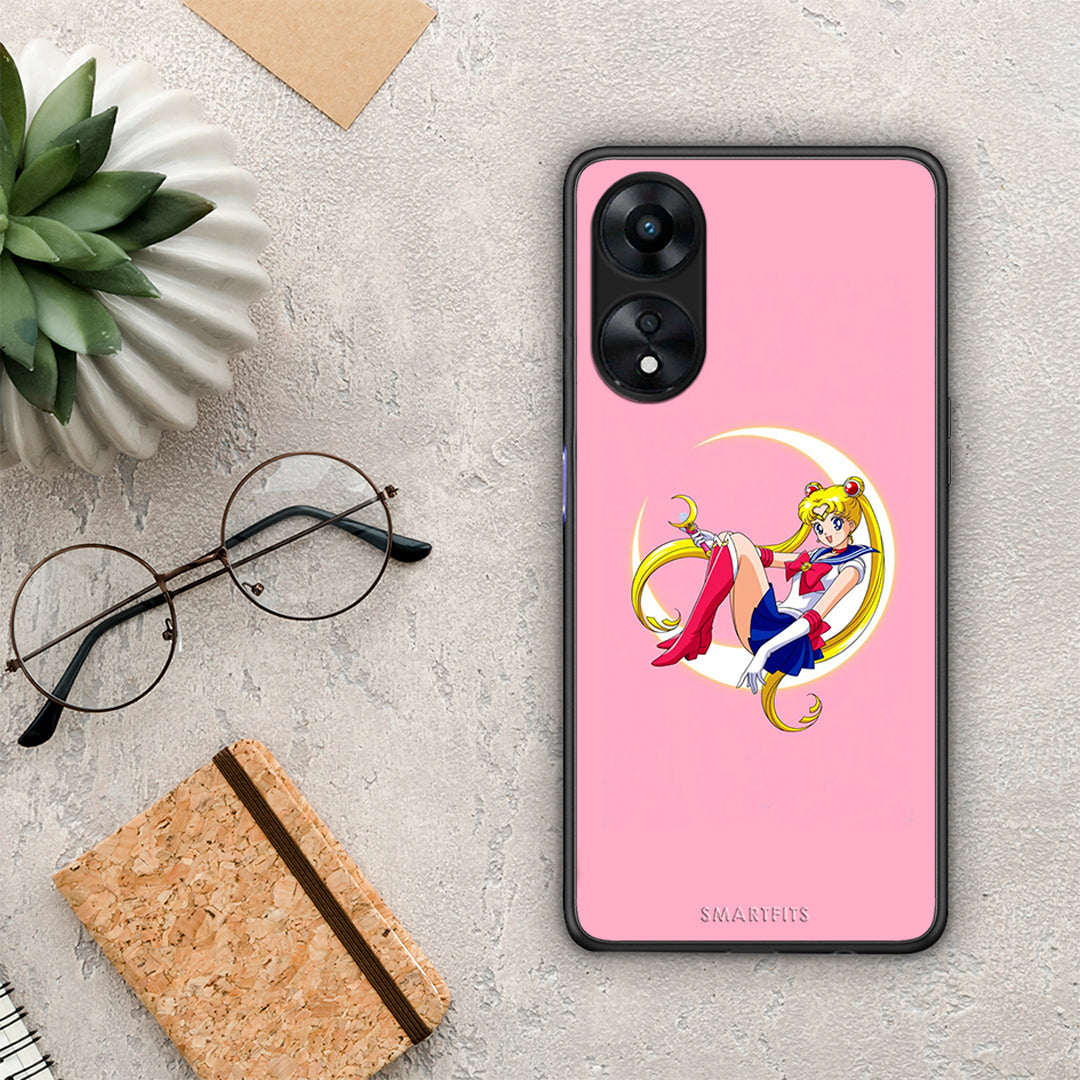 Θήκη Oppo A78 Moon Girl από τη Smartfits με σχέδιο στο πίσω μέρος και μαύρο περίβλημα | Oppo A78 Moon Girl Case with Colorful Back and Black Bezels