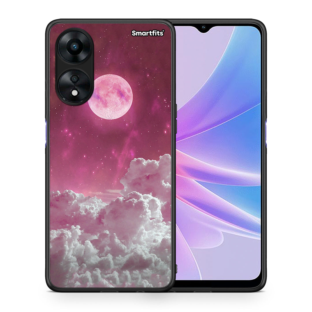 Θήκη Oppo A78 Pink Moon από τη Smartfits με σχέδιο στο πίσω μέρος και μαύρο περίβλημα | Oppo A78 Pink Moon Case with Colorful Back and Black Bezels