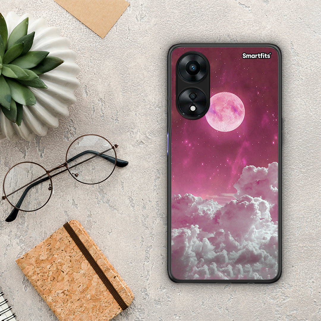 Θήκη Oppo A78 Pink Moon από τη Smartfits με σχέδιο στο πίσω μέρος και μαύρο περίβλημα | Oppo A78 Pink Moon Case with Colorful Back and Black Bezels