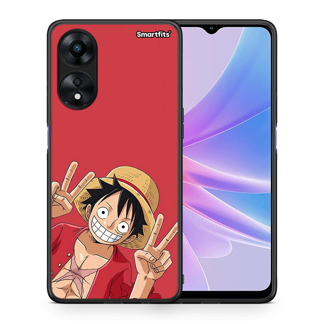 Θήκη Oppo A78 Pirate Luffy από τη Smartfits με σχέδιο στο πίσω μέρος και μαύρο περίβλημα | Oppo A78 Pirate Luffy Case with Colorful Back and Black Bezels