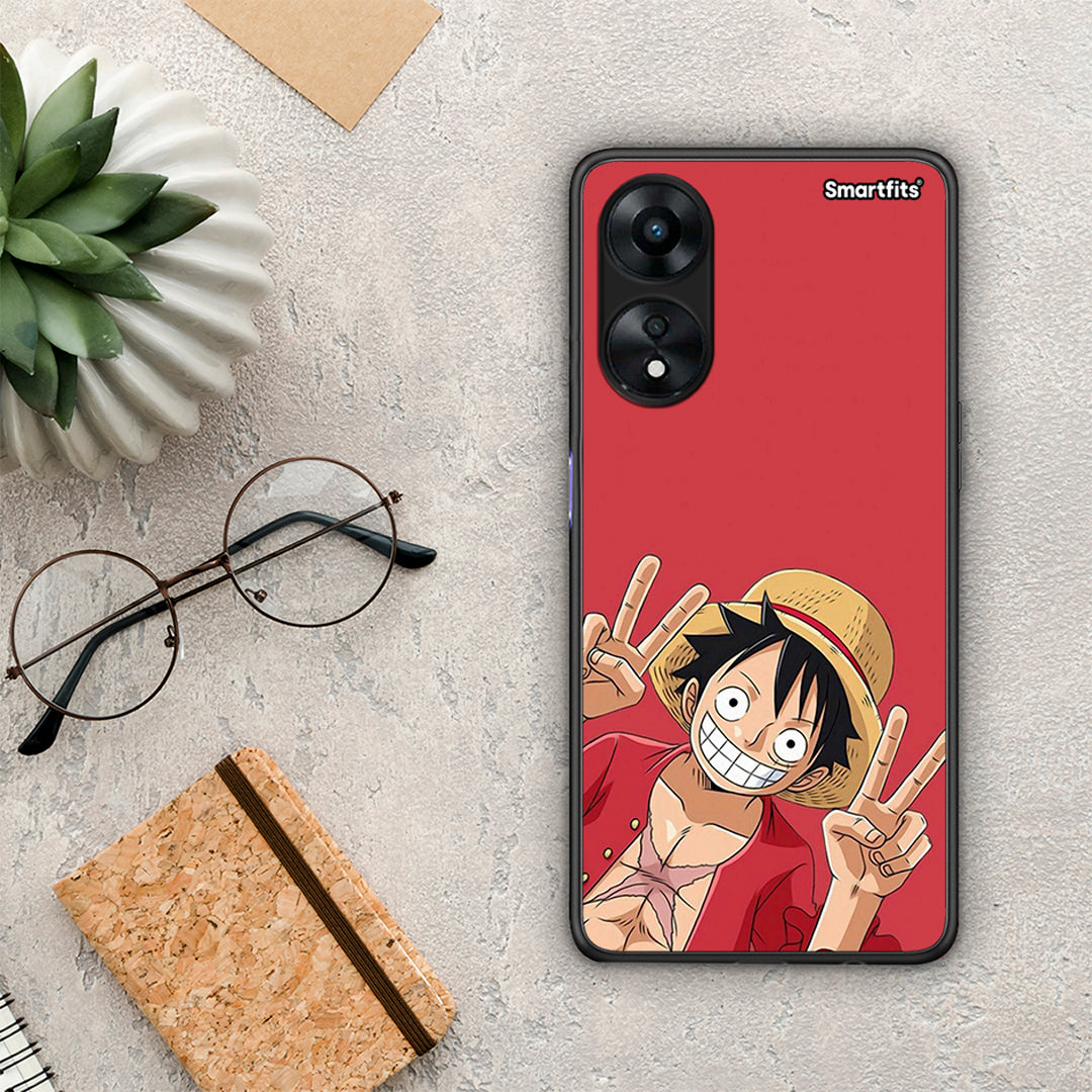 Θήκη Oppo A78 Pirate Luffy από τη Smartfits με σχέδιο στο πίσω μέρος και μαύρο περίβλημα | Oppo A78 Pirate Luffy Case with Colorful Back and Black Bezels