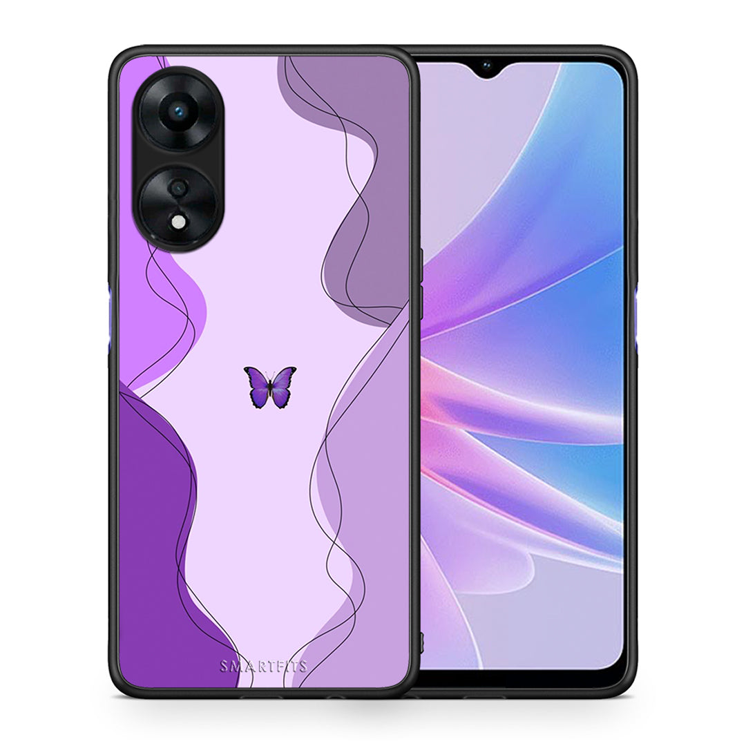 Θήκη Oppo A78 Purple Mariposa από τη Smartfits με σχέδιο στο πίσω μέρος και μαύρο περίβλημα | Oppo A78 Purple Mariposa Case with Colorful Back and Black Bezels