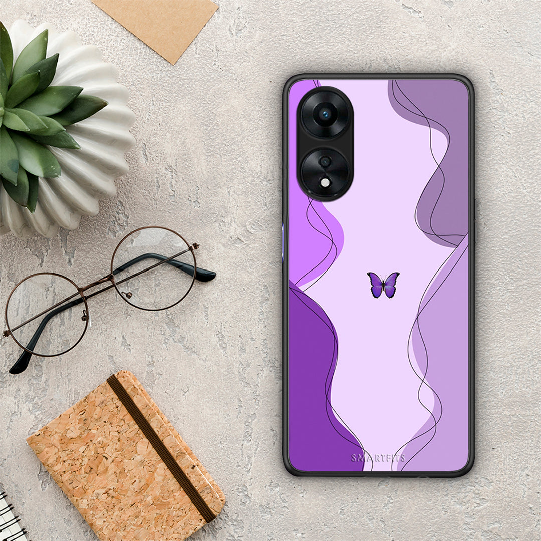 Θήκη Oppo A78 Purple Mariposa από τη Smartfits με σχέδιο στο πίσω μέρος και μαύρο περίβλημα | Oppo A78 Purple Mariposa Case with Colorful Back and Black Bezels