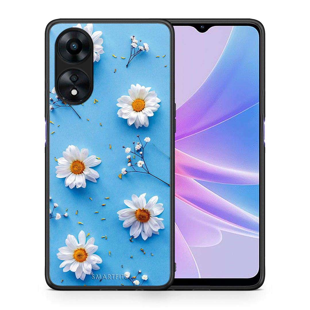 Θήκη Oppo A78 Real Daisies από τη Smartfits με σχέδιο στο πίσω μέρος και μαύρο περίβλημα | Oppo A78 Real Daisies Case with Colorful Back and Black Bezels