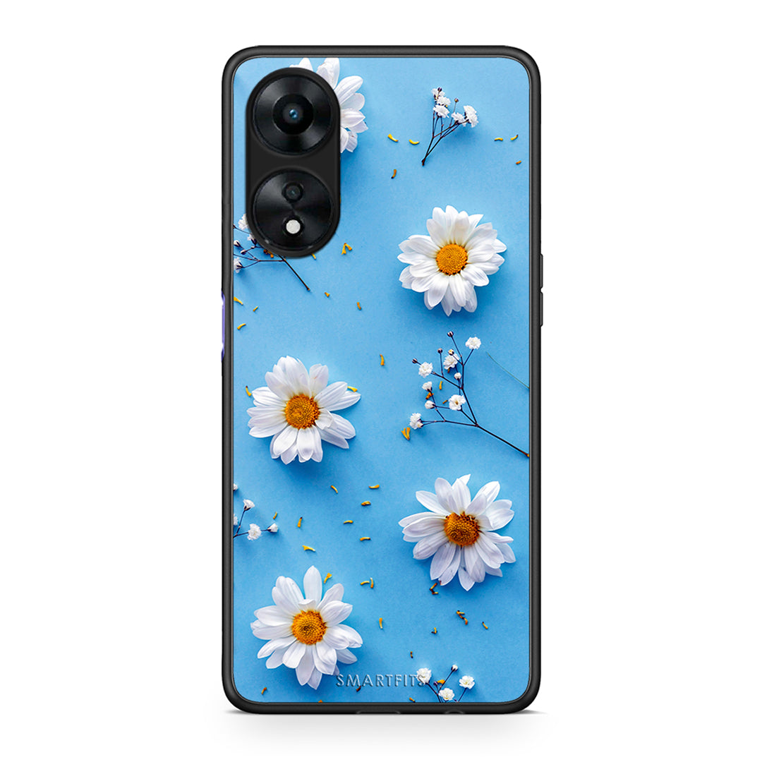 Θήκη Oppo A78 Real Daisies από τη Smartfits με σχέδιο στο πίσω μέρος και μαύρο περίβλημα | Oppo A78 Real Daisies Case with Colorful Back and Black Bezels