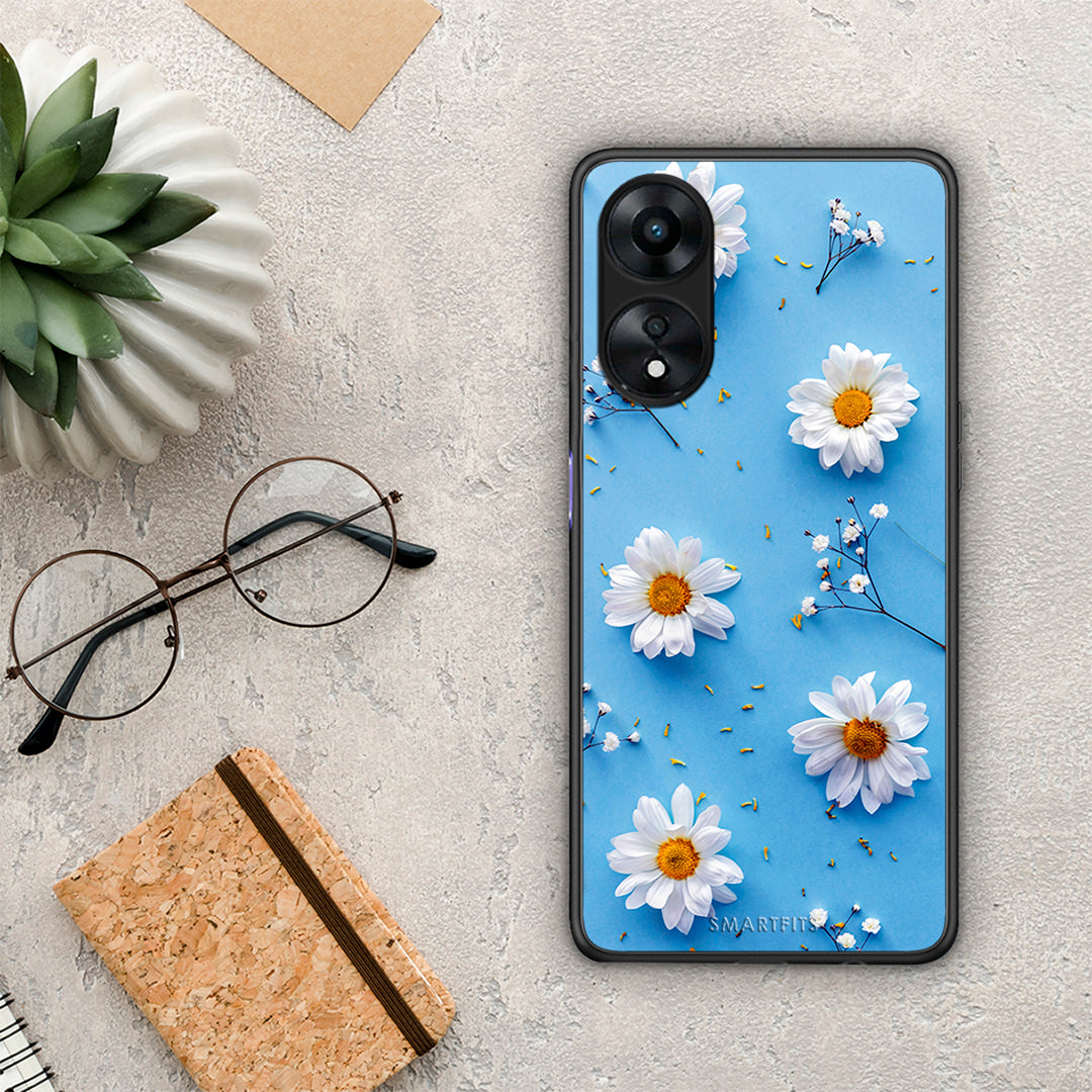 Θήκη Oppo A78 Real Daisies από τη Smartfits με σχέδιο στο πίσω μέρος και μαύρο περίβλημα | Oppo A78 Real Daisies Case with Colorful Back and Black Bezels