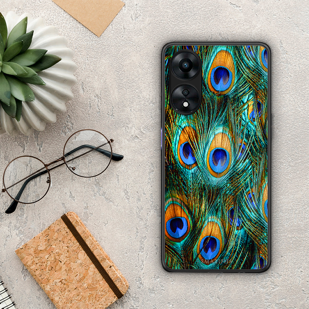 Θήκη Oppo A78 Real Peacock Feathers από τη Smartfits με σχέδιο στο πίσω μέρος και μαύρο περίβλημα | Oppo A78 Real Peacock Feathers Case with Colorful Back and Black Bezels