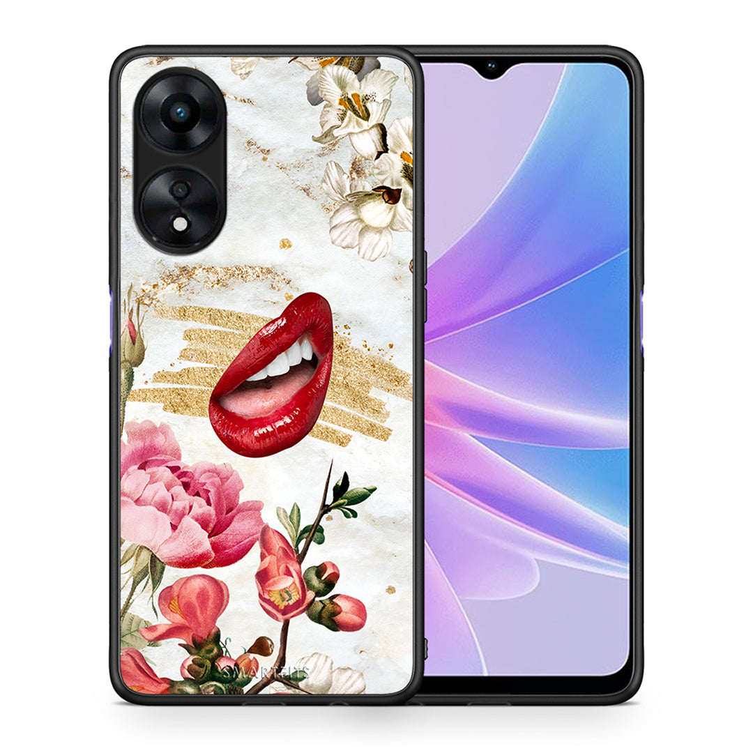 Θήκη Oppo A78 Red Lips από τη Smartfits με σχέδιο στο πίσω μέρος και μαύρο περίβλημα | Oppo A78 Red Lips Case with Colorful Back and Black Bezels