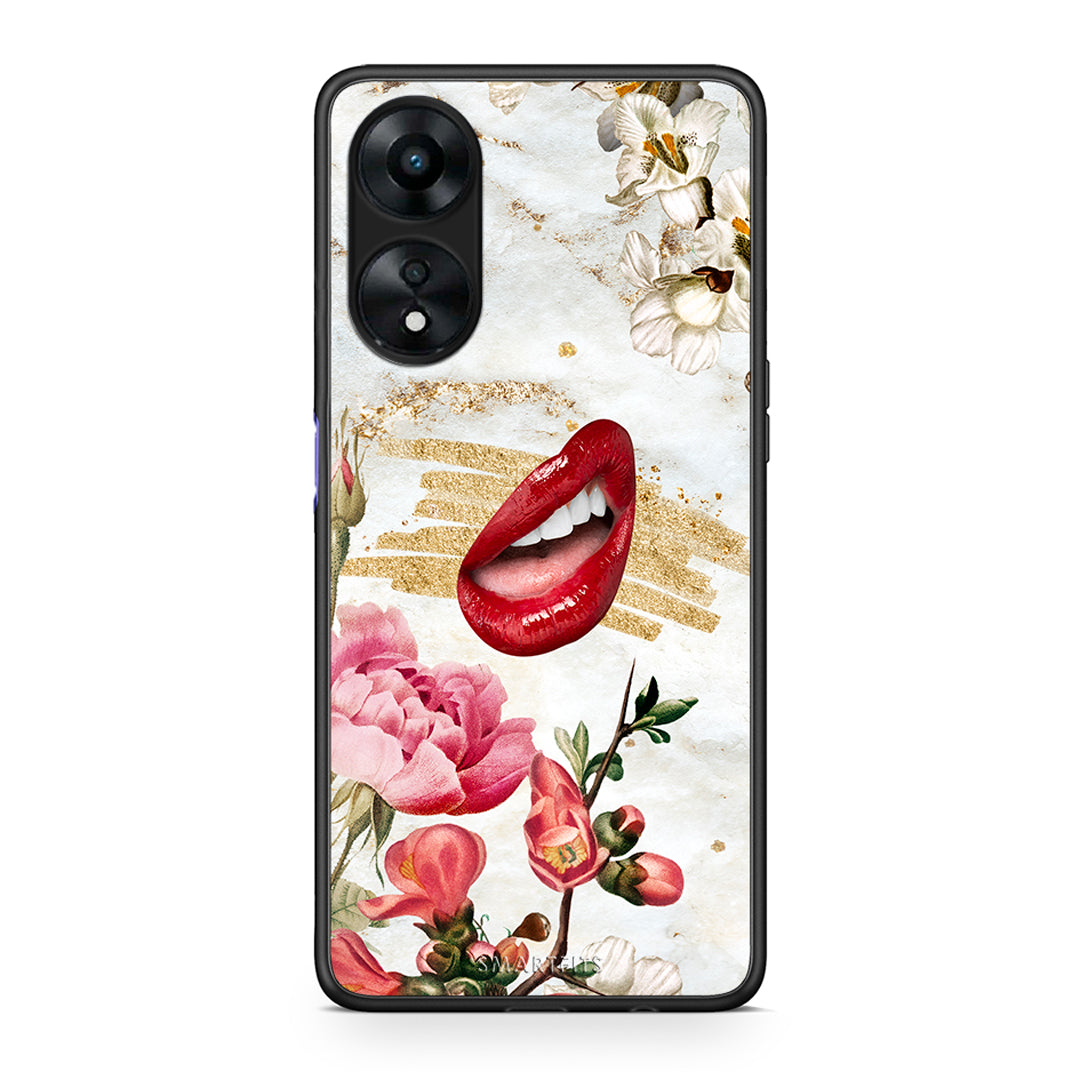 Θήκη Oppo A78 Red Lips από τη Smartfits με σχέδιο στο πίσω μέρος και μαύρο περίβλημα | Oppo A78 Red Lips Case with Colorful Back and Black Bezels