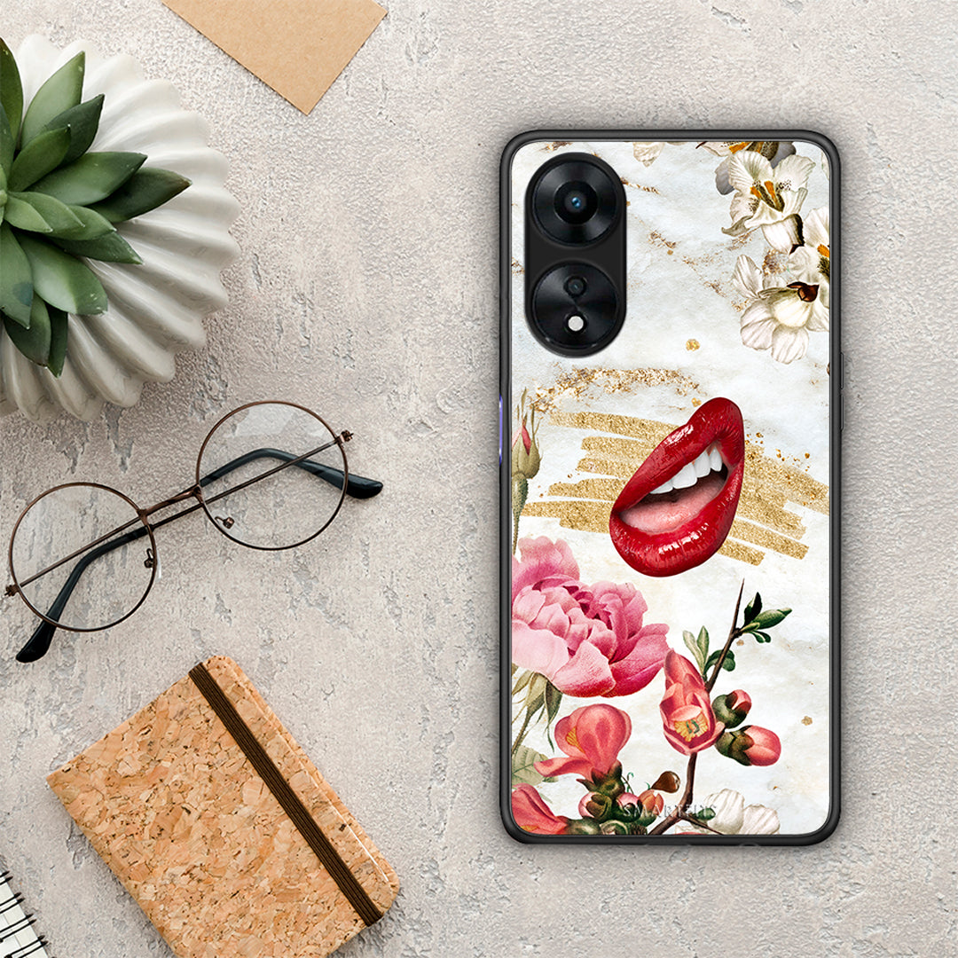 Θήκη Oppo A78 Red Lips από τη Smartfits με σχέδιο στο πίσω μέρος και μαύρο περίβλημα | Oppo A78 Red Lips Case with Colorful Back and Black Bezels