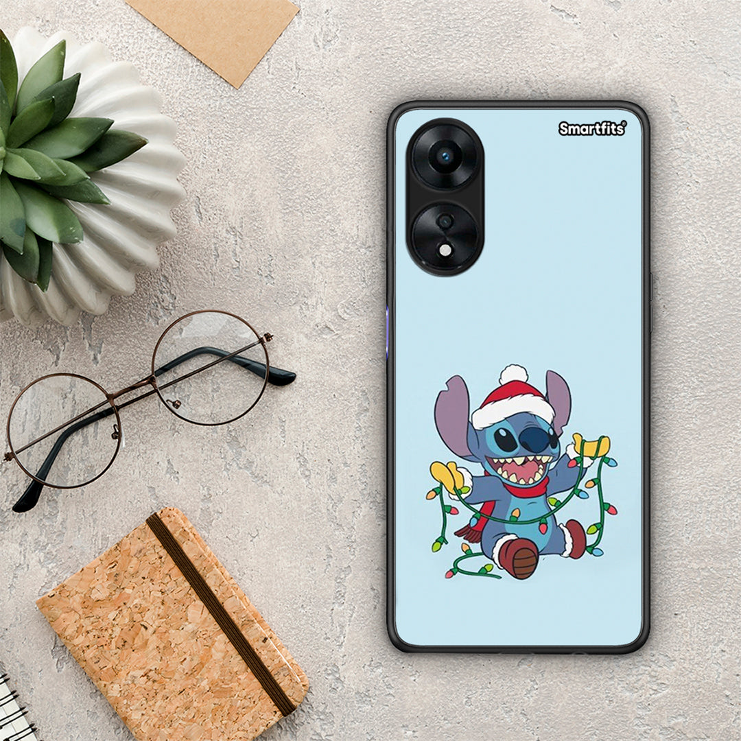 Θήκη Oppo A78 Santa Stich από τη Smartfits με σχέδιο στο πίσω μέρος και μαύρο περίβλημα | Oppo A78 Santa Stich Case with Colorful Back and Black Bezels