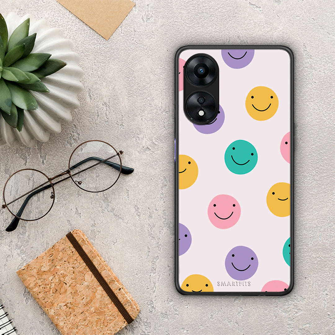 Θήκη Oppo A78 Smiley Faces από τη Smartfits με σχέδιο στο πίσω μέρος και μαύρο περίβλημα | Oppo A78 Smiley Faces Case with Colorful Back and Black Bezels