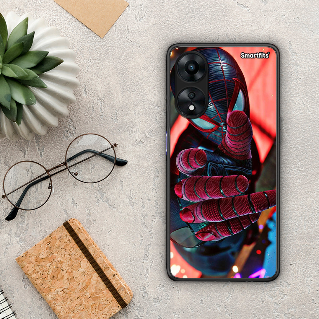 Θήκη Oppo A78 Spider Hand από τη Smartfits με σχέδιο στο πίσω μέρος και μαύρο περίβλημα | Oppo A78 Spider Hand Case with Colorful Back and Black Bezels