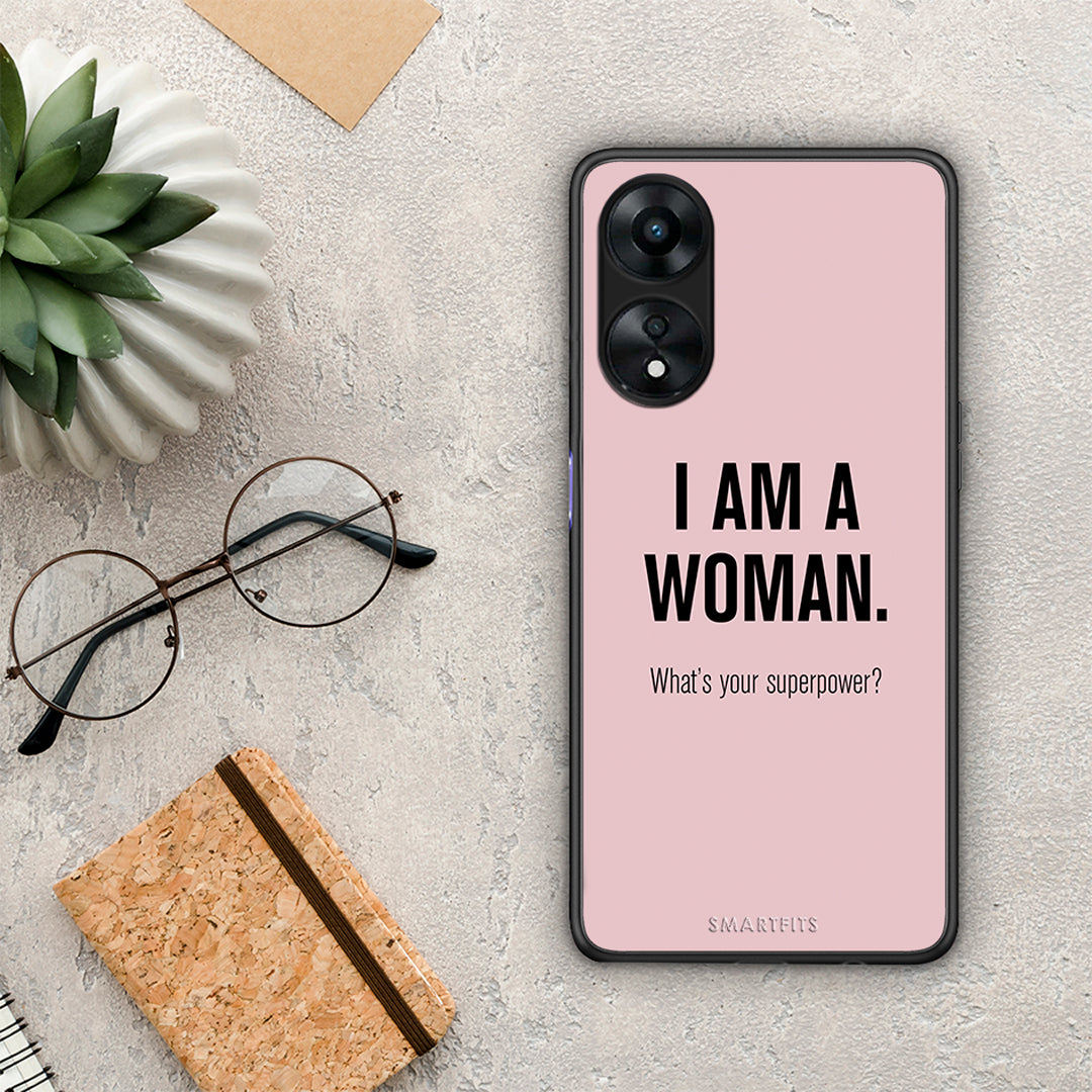 Θήκη Oppo A78 Superpower Woman από τη Smartfits με σχέδιο στο πίσω μέρος και μαύρο περίβλημα | Oppo A78 Superpower Woman Case with Colorful Back and Black Bezels