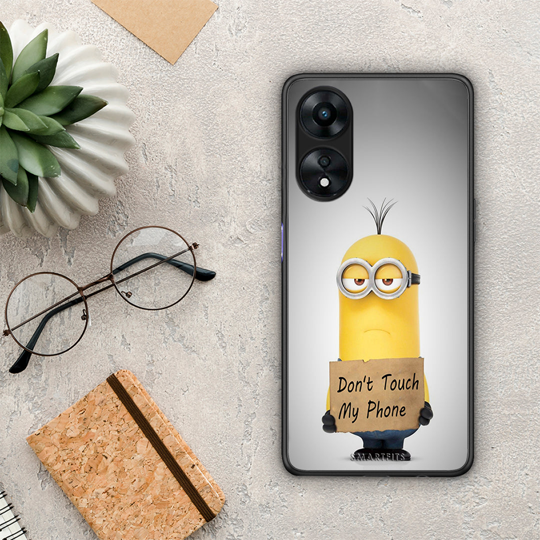 Θήκη Oppo A78 Text Minion από τη Smartfits με σχέδιο στο πίσω μέρος και μαύρο περίβλημα | Oppo A78 Text Minion Case with Colorful Back and Black Bezels