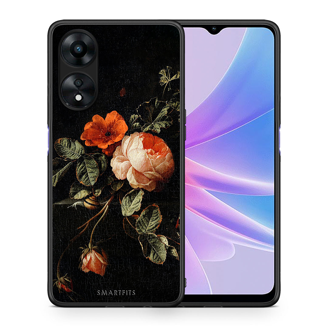 Θήκη Oppo A78 Vintage Roses από τη Smartfits με σχέδιο στο πίσω μέρος και μαύρο περίβλημα | Oppo A78 Vintage Roses Case with Colorful Back and Black Bezels