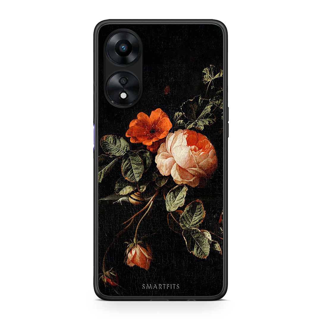 Θήκη Oppo A78 Vintage Roses από τη Smartfits με σχέδιο στο πίσω μέρος και μαύρο περίβλημα | Oppo A78 Vintage Roses Case with Colorful Back and Black Bezels