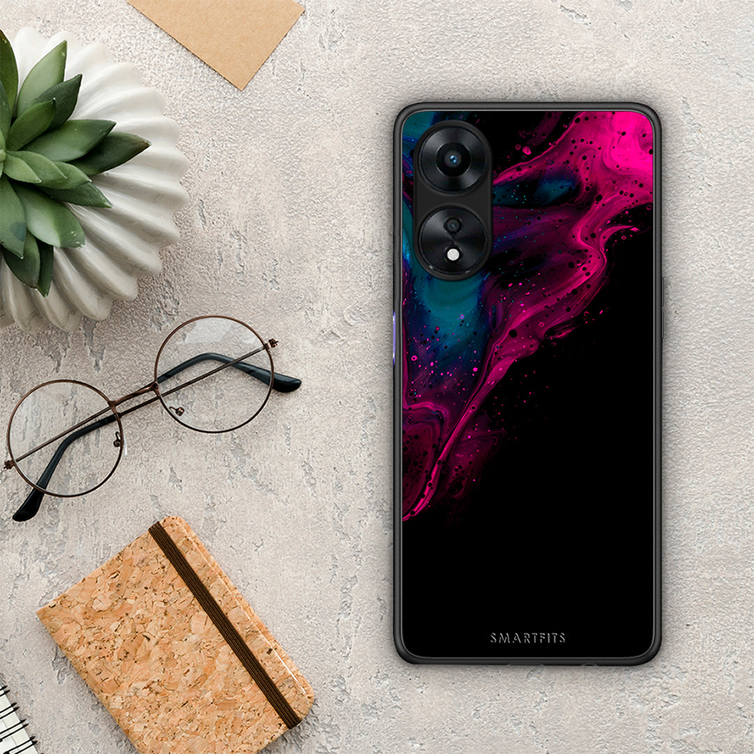 Θήκη Oppo A78 Watercolor Pink Black από τη Smartfits με σχέδιο στο πίσω μέρος και μαύρο περίβλημα | Oppo A78 Watercolor Pink Black Case with Colorful Back and Black Bezels