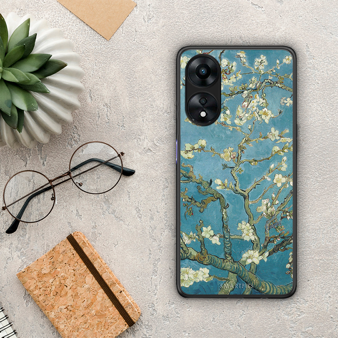 Θήκη Oppo A78 White Blossoms από τη Smartfits με σχέδιο στο πίσω μέρος και μαύρο περίβλημα | Oppo A78 White Blossoms Case with Colorful Back and Black Bezels