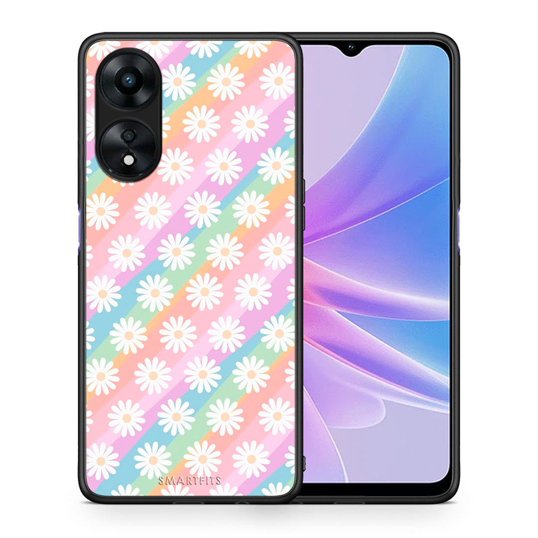 Θήκη Oppo A78 White Daisies από τη Smartfits με σχέδιο στο πίσω μέρος και μαύρο περίβλημα | Oppo A78 White Daisies Case with Colorful Back and Black Bezels