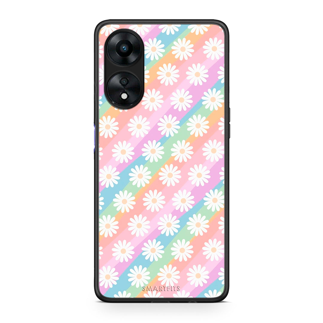 Θήκη Oppo A78 White Daisies από τη Smartfits με σχέδιο στο πίσω μέρος και μαύρο περίβλημα | Oppo A78 White Daisies Case with Colorful Back and Black Bezels