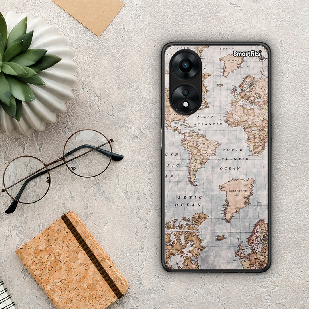 Θήκη Oppo A78 World Map από τη Smartfits με σχέδιο στο πίσω μέρος και μαύρο περίβλημα | Oppo A78 World Map Case with Colorful Back and Black Bezels