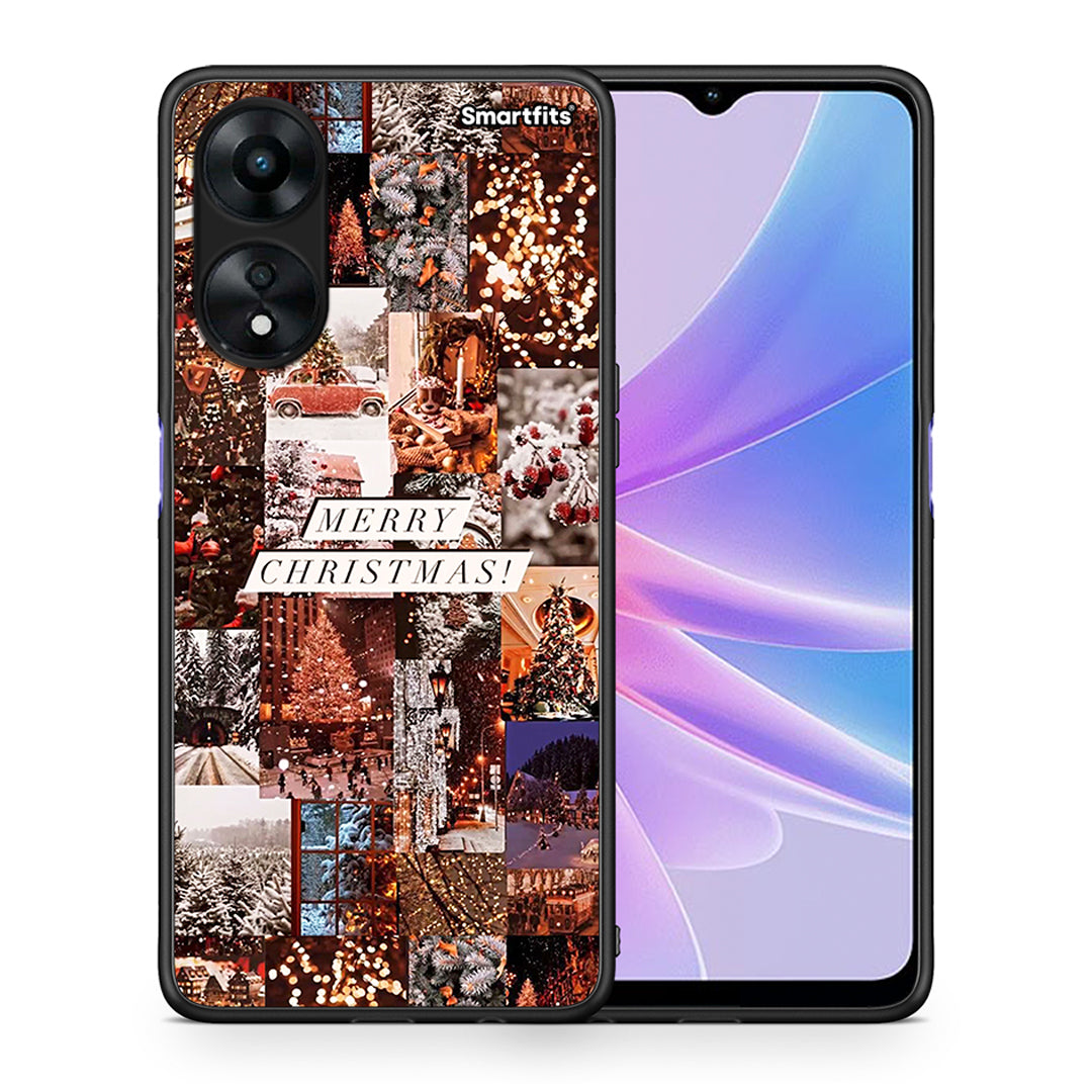 Θήκη Oppo A78 Xmas Collage από τη Smartfits με σχέδιο στο πίσω μέρος και μαύρο περίβλημα | Oppo A78 Xmas Collage Case with Colorful Back and Black Bezels