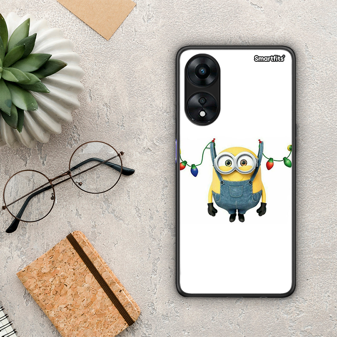 Θήκη Oppo A78 Xmas Minion Lights από τη Smartfits με σχέδιο στο πίσω μέρος και μαύρο περίβλημα | Oppo A78 Xmas Minion Lights Case with Colorful Back and Black Bezels