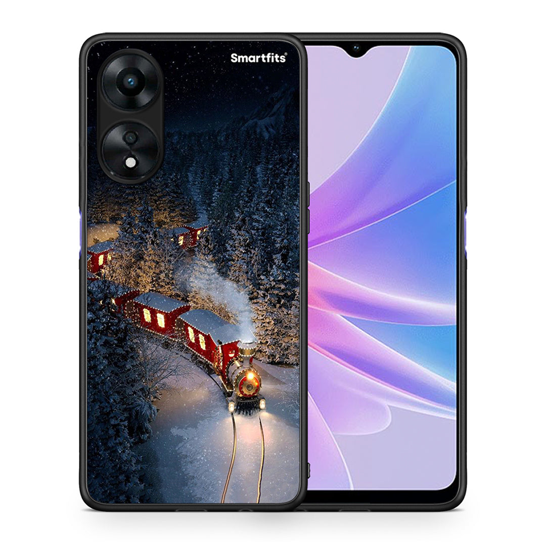 Θήκη Oppo A78 Xmas Train από τη Smartfits με σχέδιο στο πίσω μέρος και μαύρο περίβλημα | Oppo A78 Xmas Train Case with Colorful Back and Black Bezels