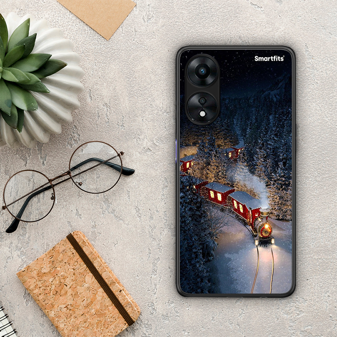 Θήκη Oppo A78 Xmas Train από τη Smartfits με σχέδιο στο πίσω μέρος και μαύρο περίβλημα | Oppo A78 Xmas Train Case with Colorful Back and Black Bezels