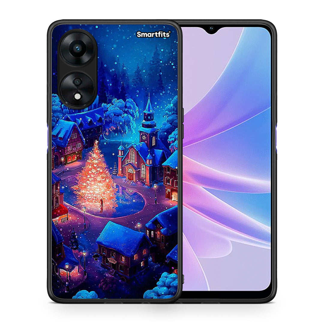 Θήκη Oppo A78 Xmas Village από τη Smartfits με σχέδιο στο πίσω μέρος και μαύρο περίβλημα | Oppo A78 Xmas Village Case with Colorful Back and Black Bezels