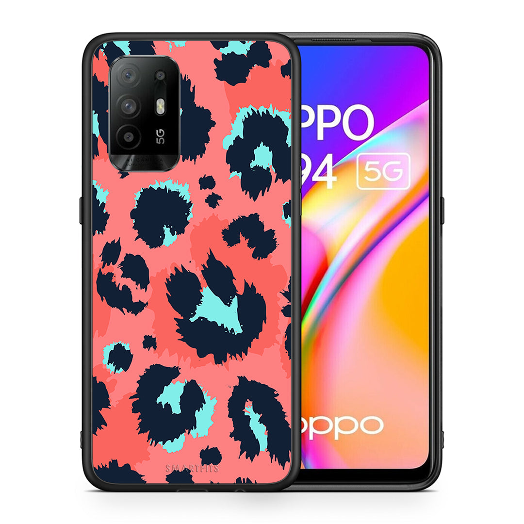 Θήκη Oppo A94 5G Pink Leopard Animal από τη Smartfits με σχέδιο στο πίσω μέρος και μαύρο περίβλημα | Oppo A94 5G Pink Leopard Animal case with colorful back and black bezels
