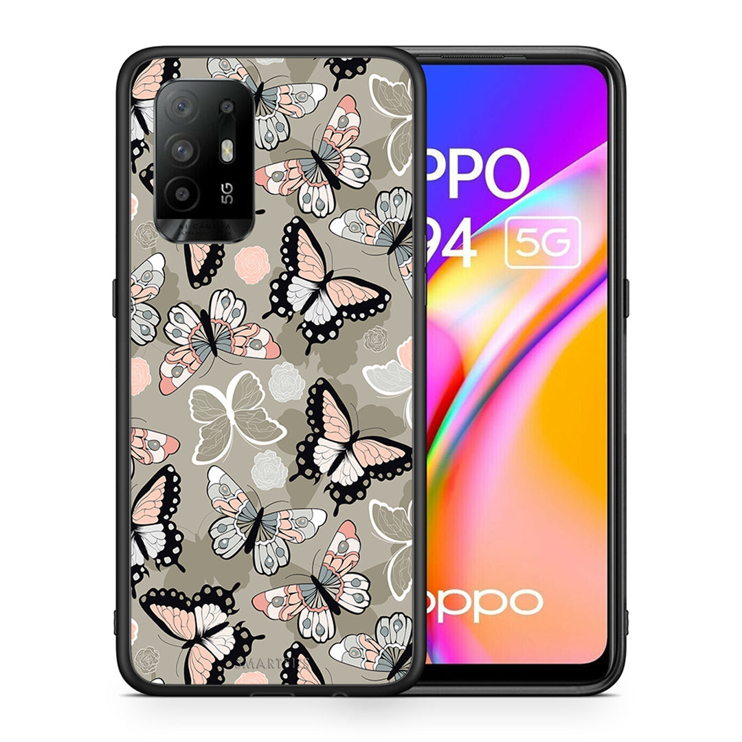 Θήκη Oppo A94 5G Butterflies Boho από τη Smartfits με σχέδιο στο πίσω μέρος και μαύρο περίβλημα | Oppo A94 5G Butterflies Boho case with colorful back and black bezels