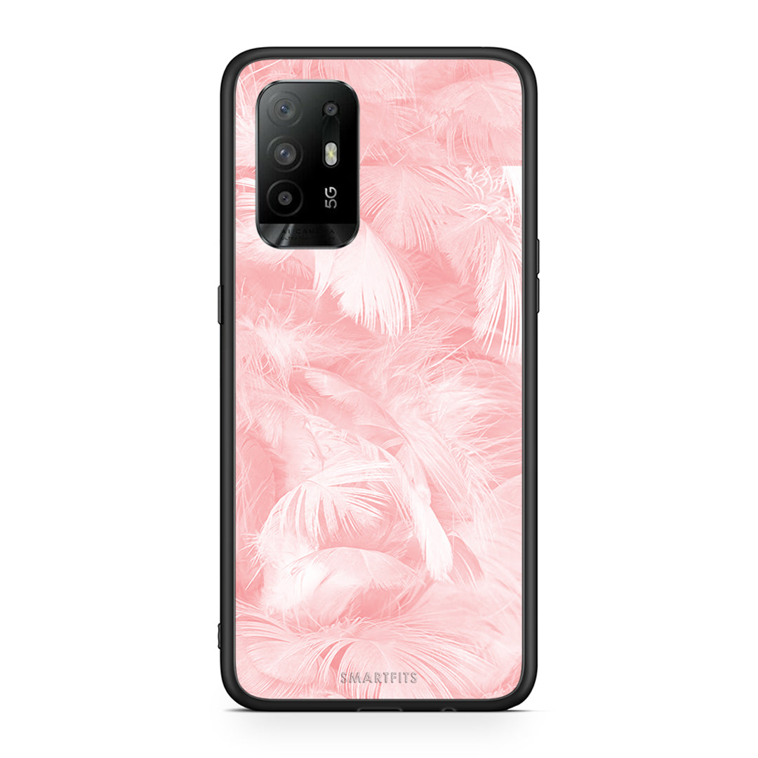 33 - Oppo A94 5G Pink Feather Boho case, cover, bumper
