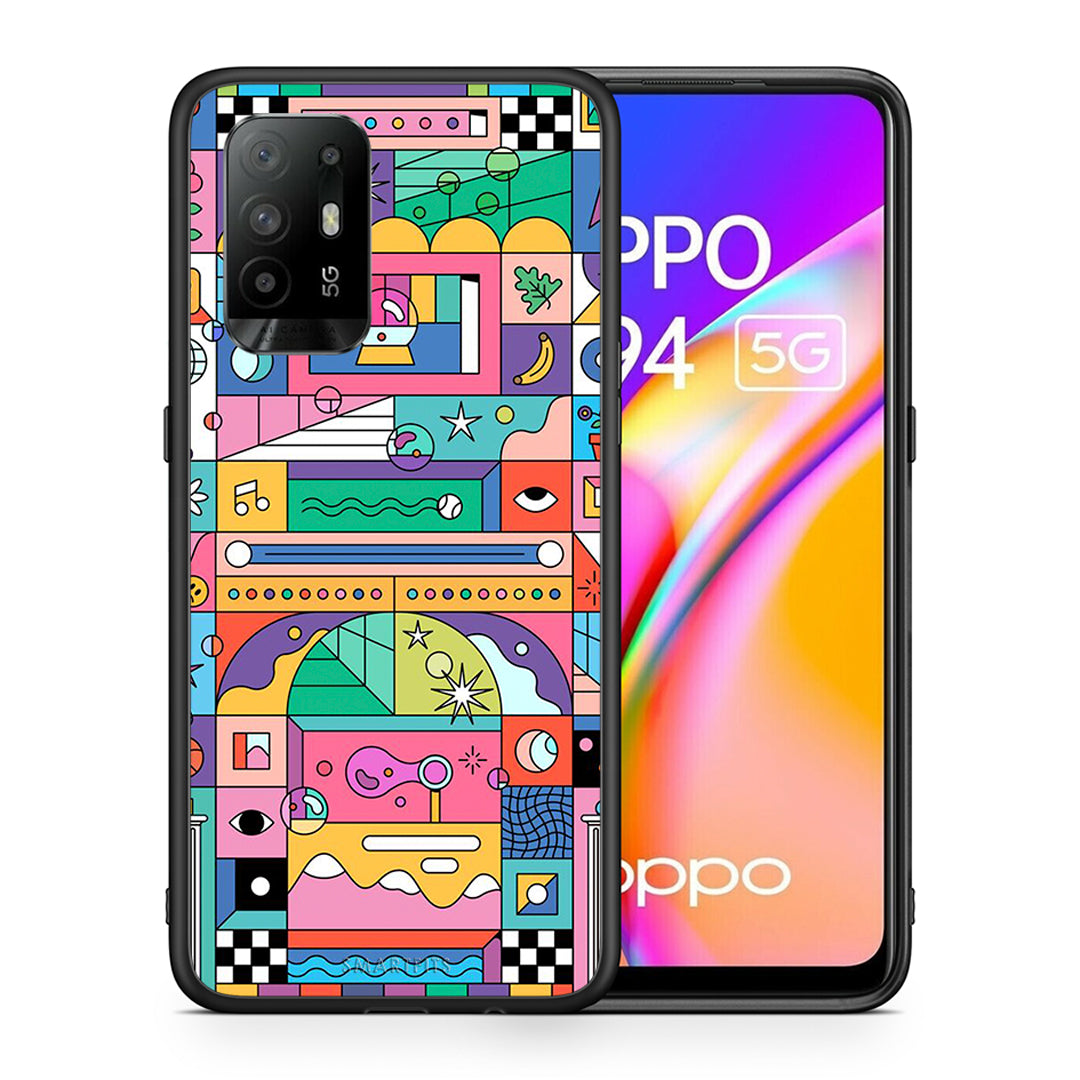 Θήκη Oppo A94 5G Bubbles Soap από τη Smartfits με σχέδιο στο πίσω μέρος και μαύρο περίβλημα | Oppo A94 5G Bubbles Soap case with colorful back and black bezels