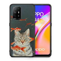 Thumbnail for Θήκη Oppo A94 5G Cat Goldfish από τη Smartfits με σχέδιο στο πίσω μέρος και μαύρο περίβλημα | Oppo A94 5G Cat Goldfish case with colorful back and black bezels