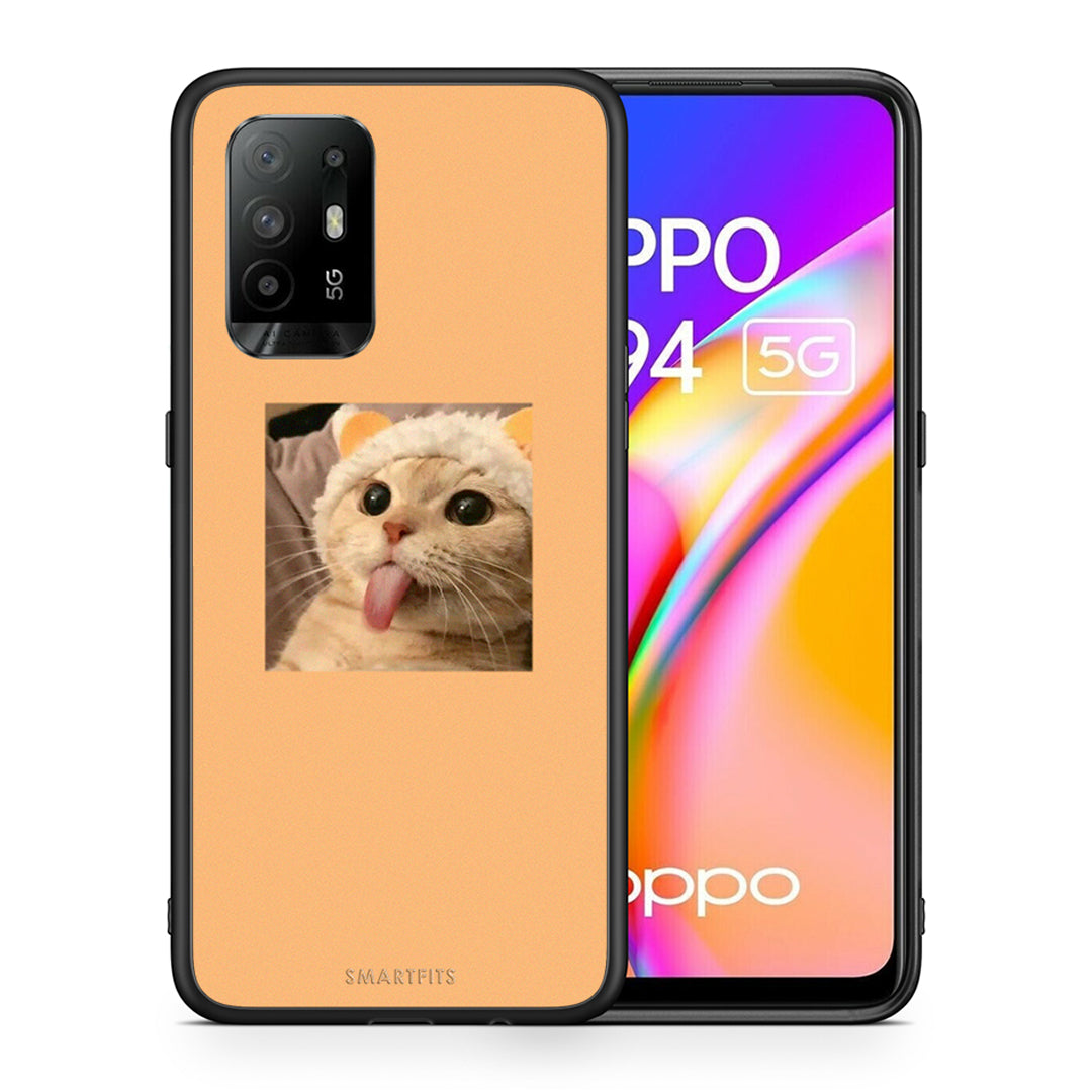 Θήκη Oppo A94 5G Cat Tongue από τη Smartfits με σχέδιο στο πίσω μέρος και μαύρο περίβλημα | Oppo A94 5G Cat Tongue case with colorful back and black bezels