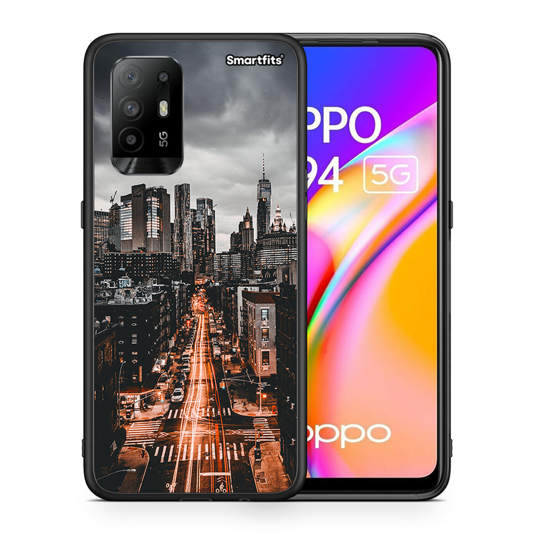 Θήκη Oppo A94 5G City Lights από τη Smartfits με σχέδιο στο πίσω μέρος και μαύρο περίβλημα | Oppo A94 5G City Lights case with colorful back and black bezels