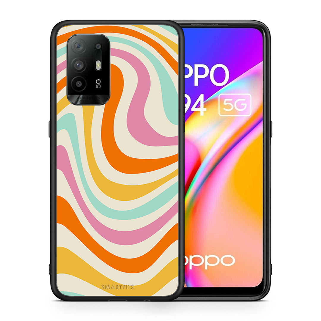 Θήκη Oppo A94 5G Colourful Waves από τη Smartfits με σχέδιο στο πίσω μέρος και μαύρο περίβλημα | Oppo A94 5G Colourful Waves case with colorful back and black bezels