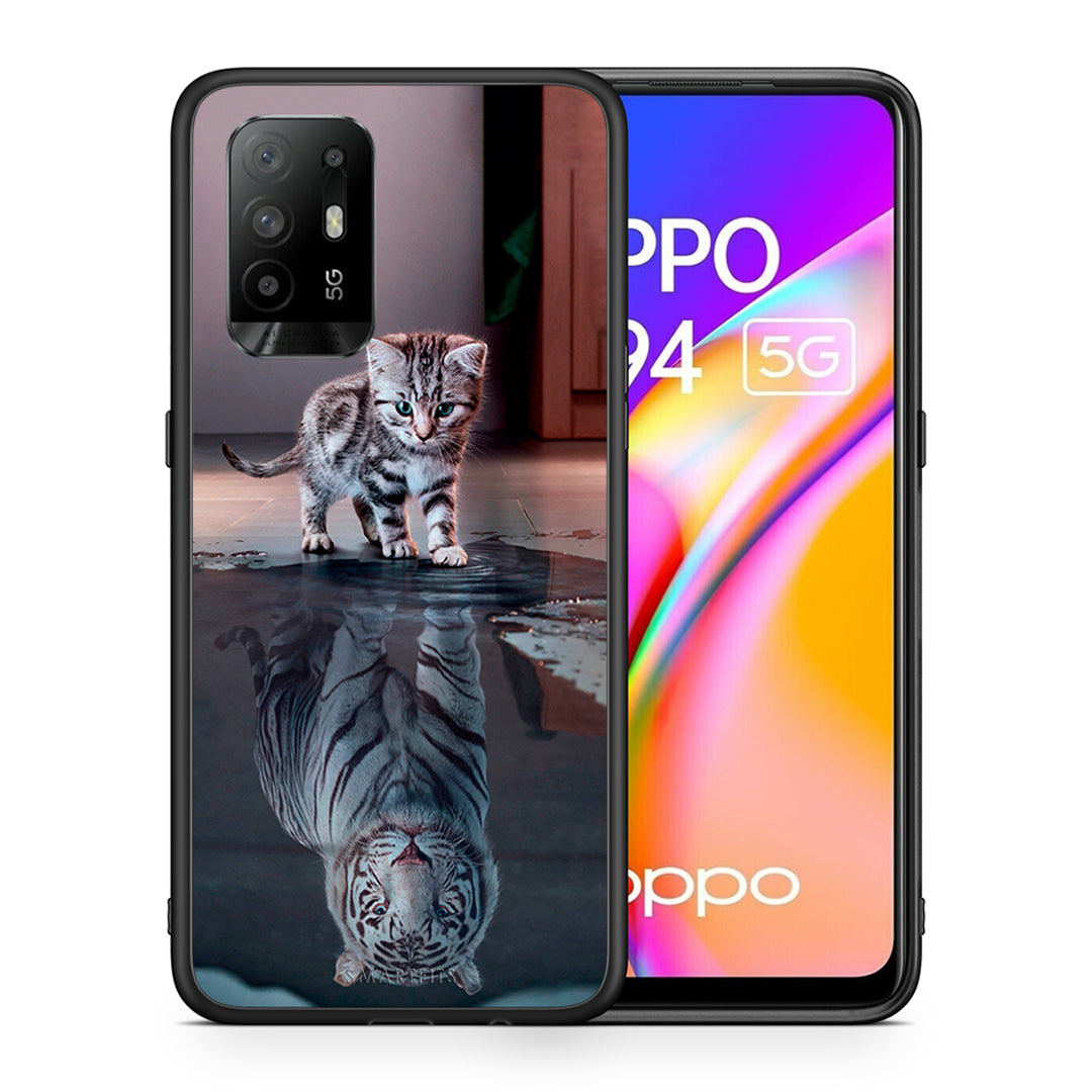 Θήκη Oppo A94 5G Tiger Cute από τη Smartfits με σχέδιο στο πίσω μέρος και μαύρο περίβλημα | Oppo A94 5G Tiger Cute case with colorful back and black bezels