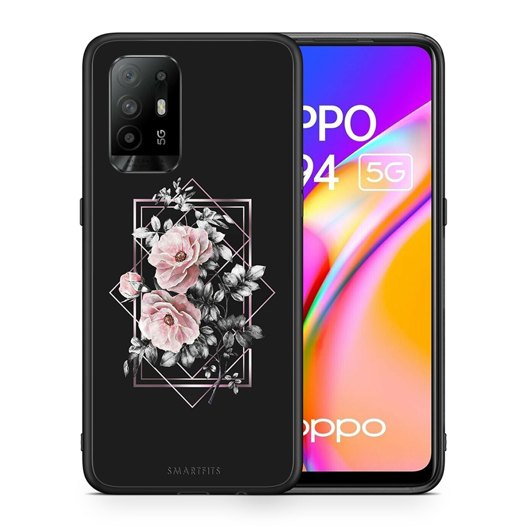 Θήκη Oppo A94 5G Frame Flower από τη Smartfits με σχέδιο στο πίσω μέρος και μαύρο περίβλημα | Oppo A94 5G Frame Flower case with colorful back and black bezels