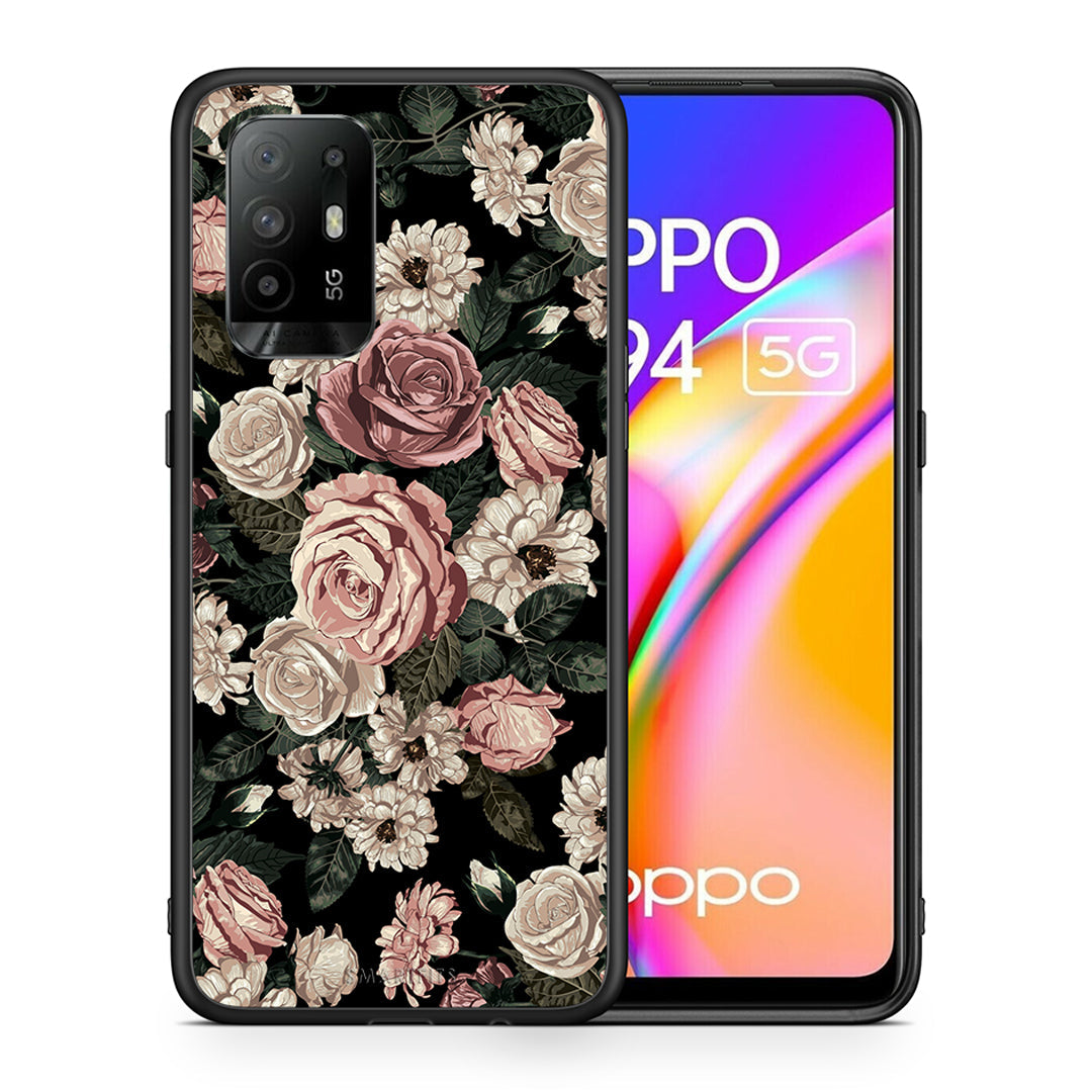 Θήκη Oppo A94 5G Wild Roses Flower από τη Smartfits με σχέδιο στο πίσω μέρος και μαύρο περίβλημα | Oppo A94 5G Wild Roses Flower case with colorful back and black bezels