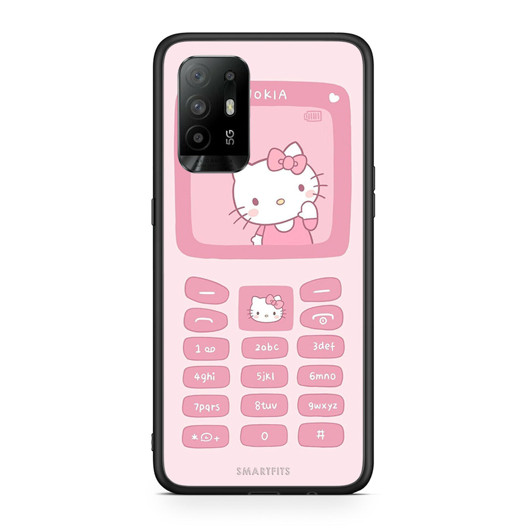 Oppo A94 5G Hello Kitten Θήκη Αγίου Βαλεντίνου από τη Smartfits με σχέδιο στο πίσω μέρος και μαύρο περίβλημα | Smartphone case with colorful back and black bezels by Smartfits