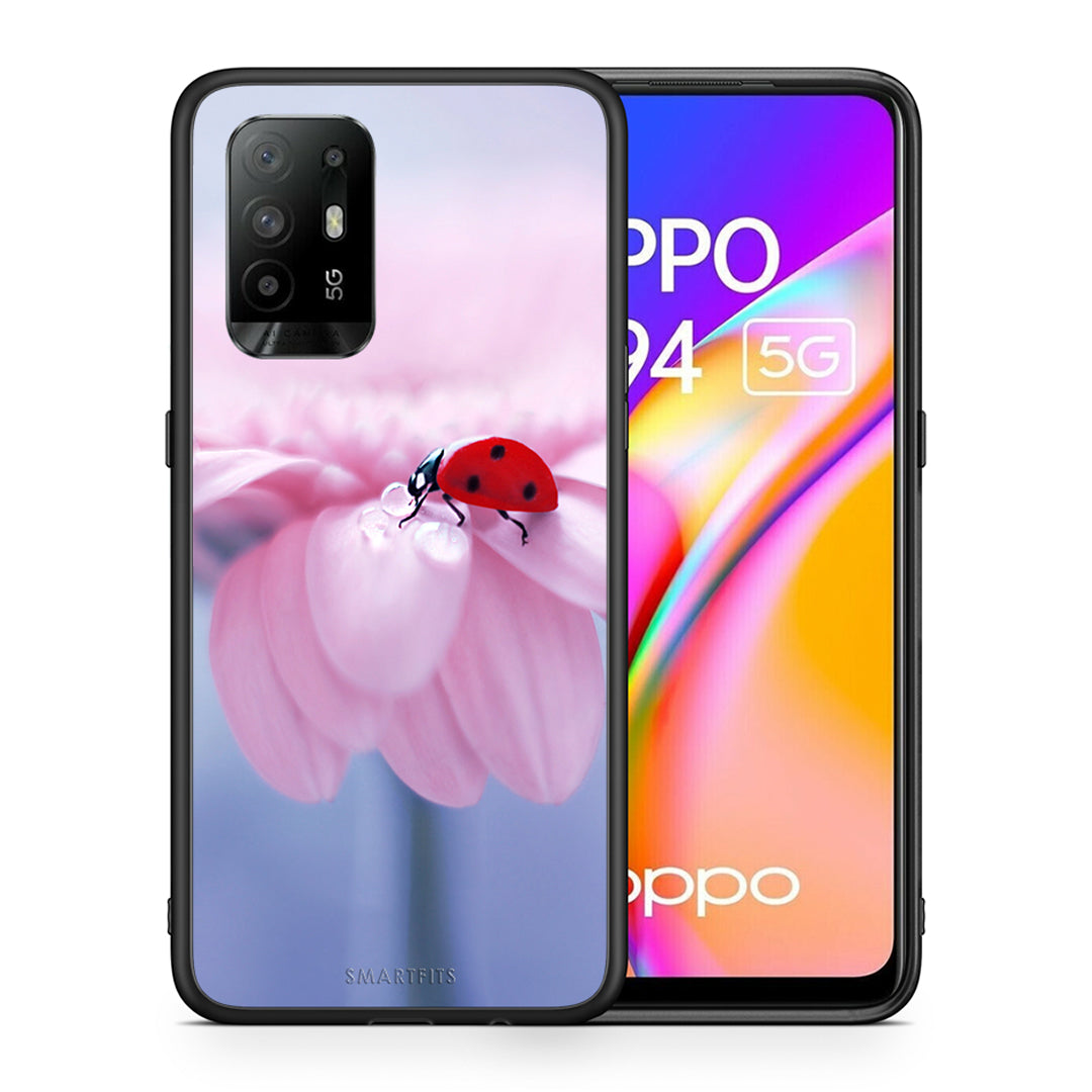 Θήκη Oppo A94 5G Ladybug Flower από τη Smartfits με σχέδιο στο πίσω μέρος και μαύρο περίβλημα | Oppo A94 5G Ladybug Flower case with colorful back and black bezels