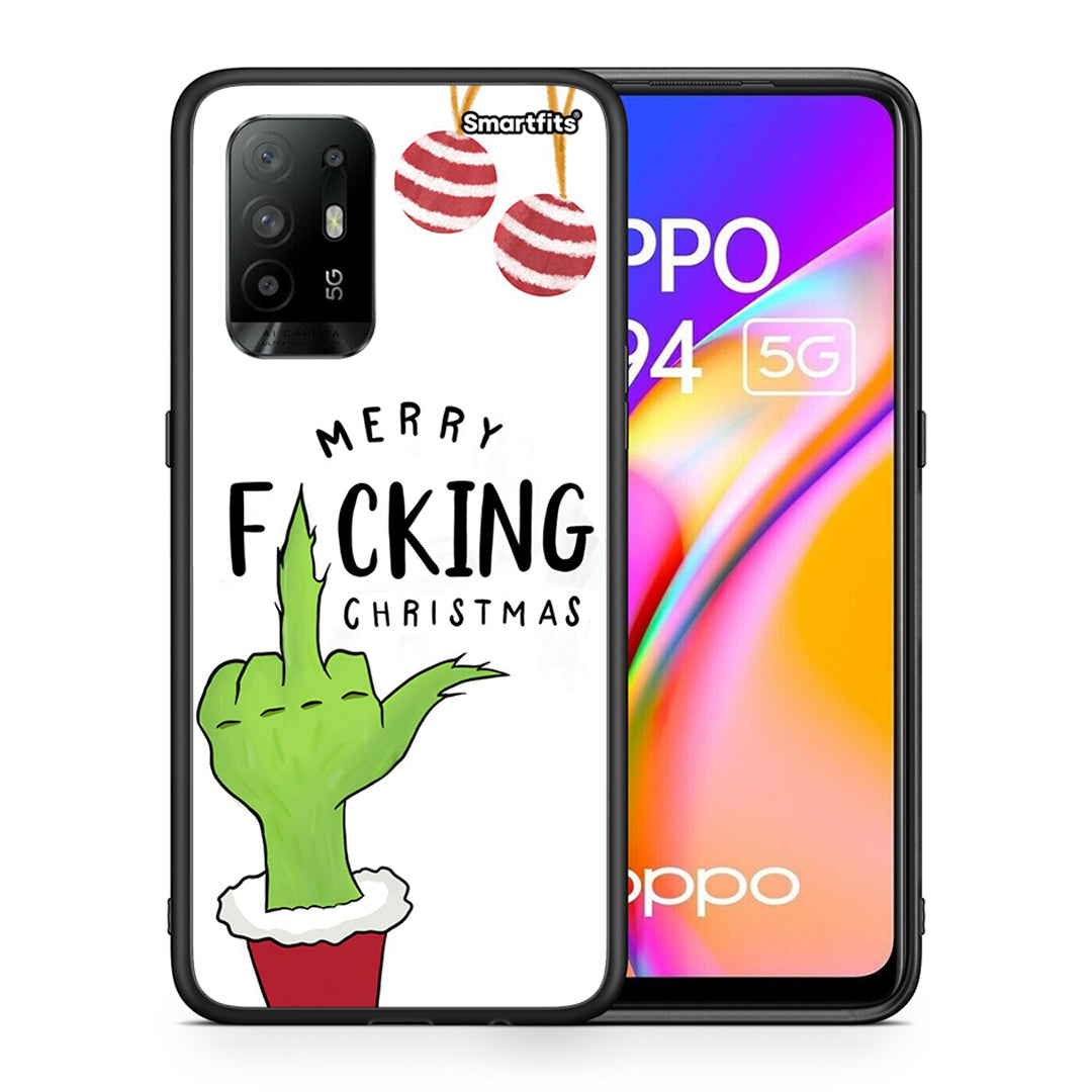 Θήκη Oppo A94 5G Merry F Xmas από τη Smartfits με σχέδιο στο πίσω μέρος και μαύρο περίβλημα | Oppo A94 5G Merry F Xmas case with colorful back and black bezels