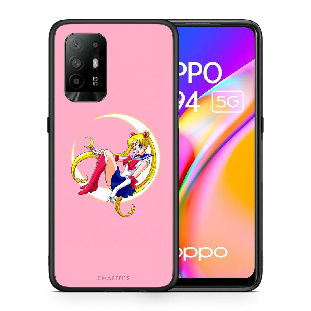 Θήκη Oppo A94 5G Moon Girl από τη Smartfits με σχέδιο στο πίσω μέρος και μαύρο περίβλημα | Oppo A94 5G Moon Girl case with colorful back and black bezels