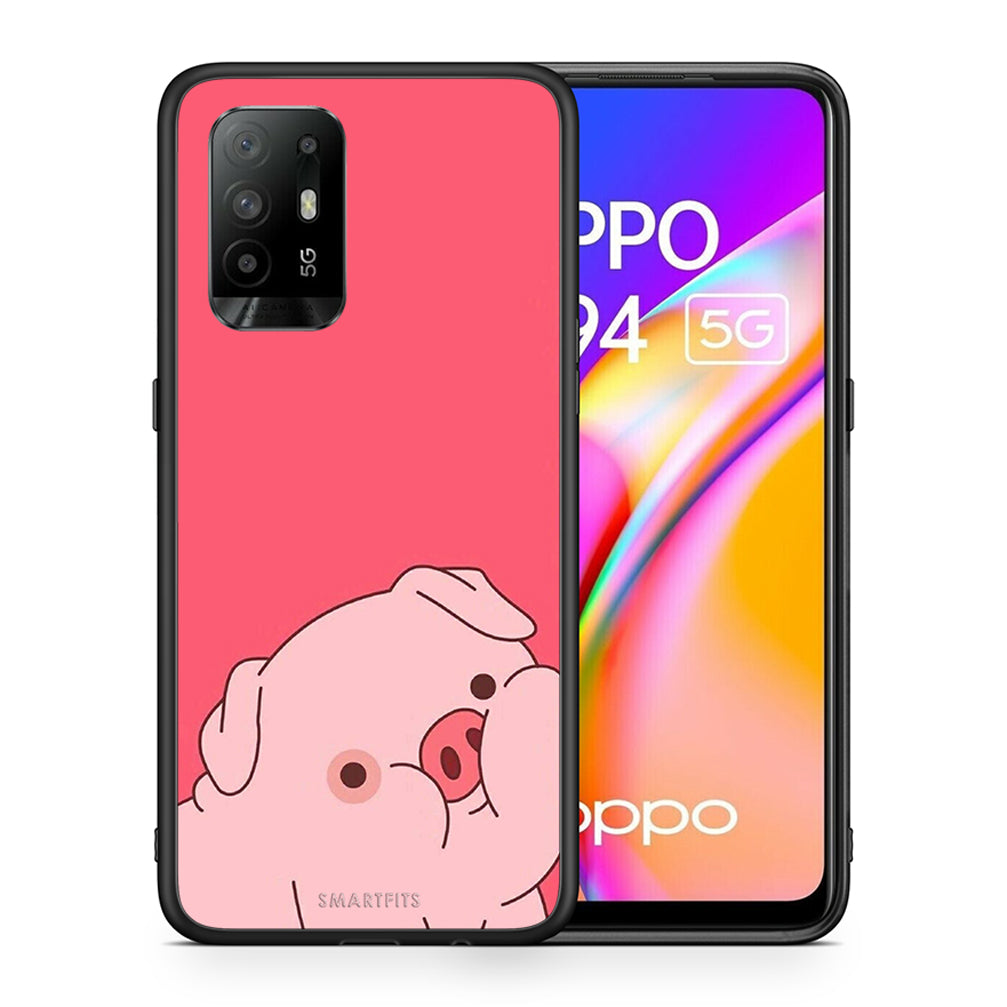 Θήκη Αγίου Βαλεντίνου Oppo A94 5G Pig Love 1 από τη Smartfits με σχέδιο στο πίσω μέρος και μαύρο περίβλημα | Oppo A94 5G Pig Love 1 case with colorful back and black bezels