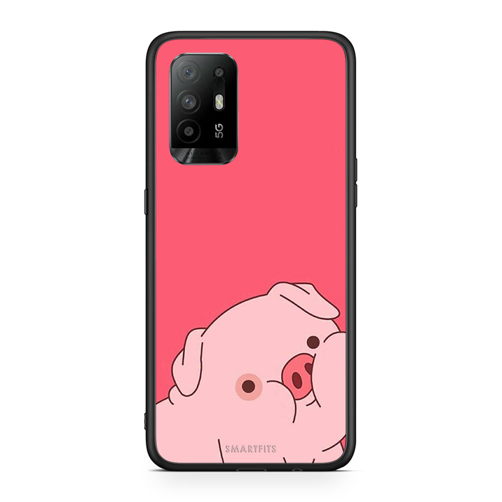 Oppo A94 5G Pig Love 1 Θήκη Αγίου Βαλεντίνου από τη Smartfits με σχέδιο στο πίσω μέρος και μαύρο περίβλημα | Smartphone case with colorful back and black bezels by Smartfits