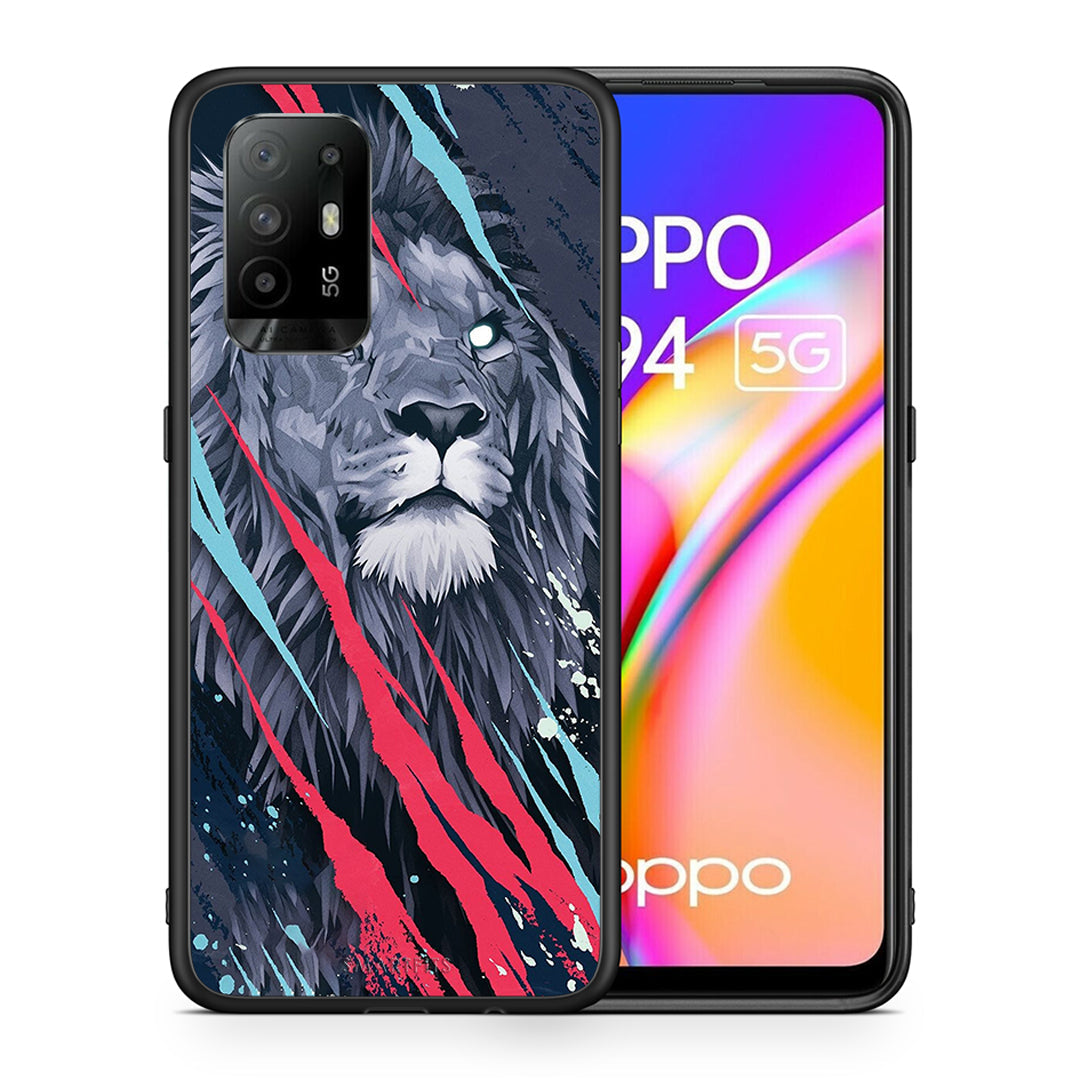 Θήκη Oppo A94 5G Lion Designer PopArt από τη Smartfits με σχέδιο στο πίσω μέρος και μαύρο περίβλημα | Oppo A94 5G Lion Designer PopArt case with colorful back and black bezels