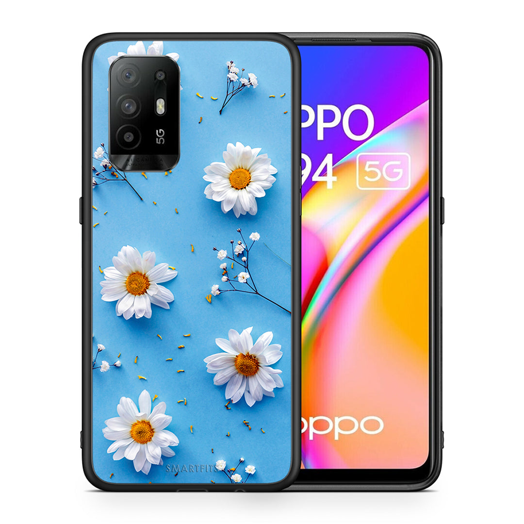 Θήκη Oppo A94 5G Real Daisies από τη Smartfits με σχέδιο στο πίσω μέρος και μαύρο περίβλημα | Oppo A94 5G Real Daisies case with colorful back and black bezels